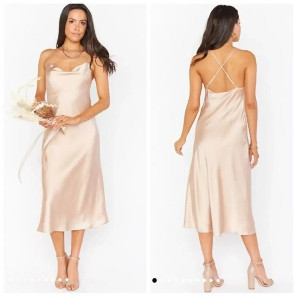 Show Me Your Mumu Verona Cowl Dress In Champagne Luxe Satin